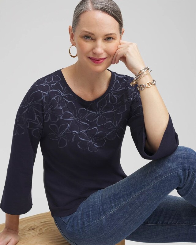 Floral Embroidered 3/4 Sleeve Top - image 2